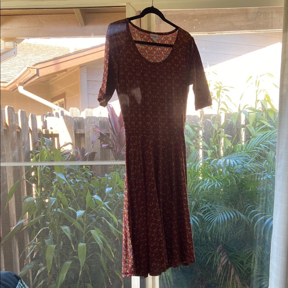 LuLaRoe Burgundy Patterned Long Sleeve Dress